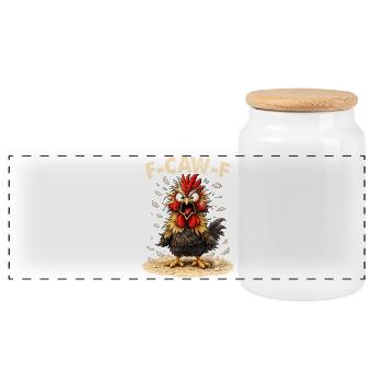 F-Caw-F Chicken Rooster Funny Meme Graphic - Panoramic Cookie Jar with Wooden Lid - white - Front
