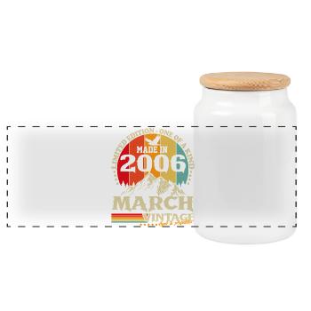 March 2006 Vintage Born Birthday Retro - Panoramic Cookie Jar with Wooden Lid - white - Front