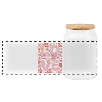 Love Axolotl in Bloom - Panoramic Cookie Jar with Wooden Lid - white - Front