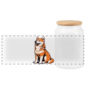 Shiba Pop Art Dog - Panoramic Cookie Jar with Wooden Lid - white - Front
