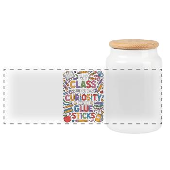 Elementary Teacher My Class Runs On Education - Panoramic Cookie Jar with Wooden Lid - white - Front