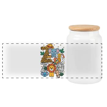 Z Is For Zoo Animals Zoo Party Jungle Zoo Birthday - Panoramic Cookie Jar with Wooden Lid - white - Front