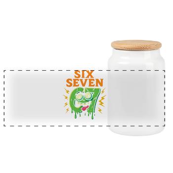 Six Seven 67 Zombie Horror Humor Italian Brainrot - Panoramic Cookie Jar with Wooden Lid - white - Front