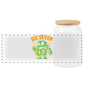 Six Seven 67 Zombie Horror Humor Italian Brainrot - Panoramic Cookie Jar with Wooden Lid - white - Front