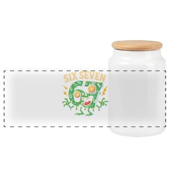 Six Seven 67 Zombie Horror Humor Italian Brainrot - Panoramic Cookie Jar with Wooden Lid - white - Front