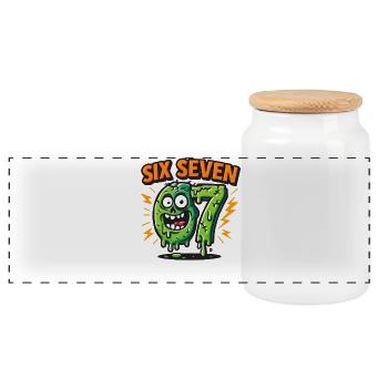 Six Seven 67 Zombie Horror Humor Italian Brainrot - Panoramic Cookie Jar with Wooden Lid - white - Front
