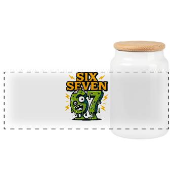 Six Seven 67 Zombie Horror Humor Italian Brainrot - Panoramic Cookie Jar with Wooden Lid - white - Front