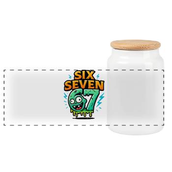 Six Seven 67 Zombie Horror Humor Italian Brainrot - Panoramic Cookie Jar with Wooden Lid - white - Front