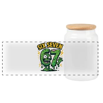 Six Seven 67 Zombie Horror Humor Italian Brainrot - Panoramic Cookie Jar with Wooden Lid - white - Front