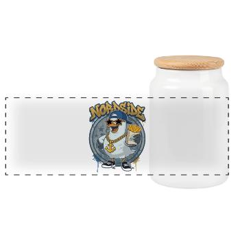 Nordside Seagull – Street Rap Fries Cartoon - Panoramic Cookie Jar with Wooden Lid - white - Front