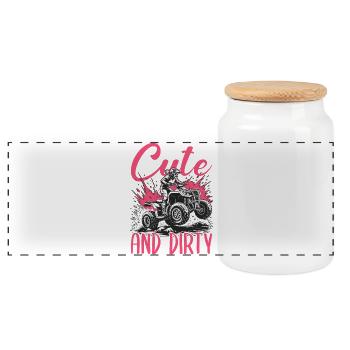 Quad ATV Woman Girl Four Wheeler - Panoramic Cookie Jar with Wooden Lid - white - Front