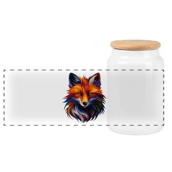 Colorful Fox Polygon Art – Modern Animal Design - Panorama Keksdose mit Holzdeckel - Weiß - Vorne