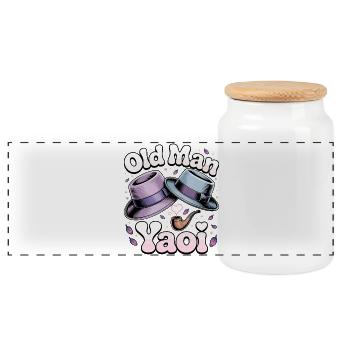 Old Man Yaoi: Hats Pipe - Panoramic Cookie Jar with Wooden Lid - white - Front