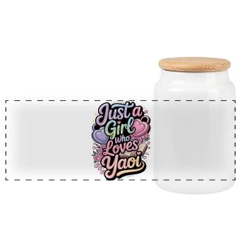 Just a girl who loves yaoi. - Panoramic Cookie Jar with Wooden Lid - white - Front