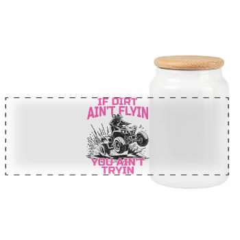 Quad ATV Woman Girl Four Wheeler - Panoramic Cookie Jar with Wooden Lid - white - Front