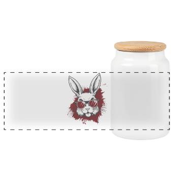 Cooler Hase mit Sonnenbrille Street Style - Panorama Keksdose mit Holzdeckel - Weiß - Vorne