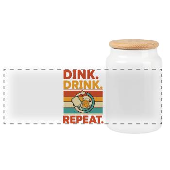 Pickleball Dink Drink Repeat Funny Player - Panoramic Cookie Jar with Wooden Lid - white - Front