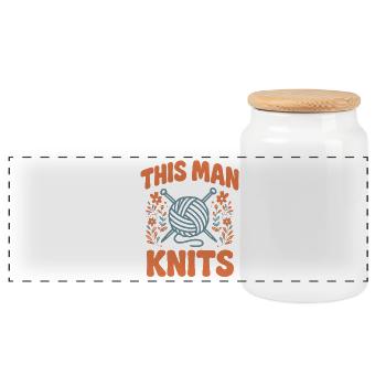 This Man Knits | Men's Wool Needles - Panoramic Cookie Jar with Wooden Lid - white - Front
