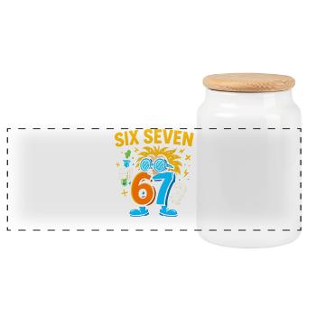 Six Seven 67 Science Humor Nerd Gift Idea - Panoramic Cookie Jar with Wooden Lid - white - Front