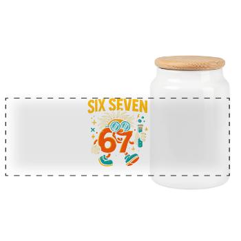 Six Seven 67 Science Humor Nerd Gift Idea - Panoramic Cookie Jar with Wooden Lid - white - Front