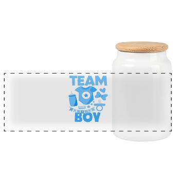 Team Boy Baby Shower Blue Gender Reveal - Panoramic Cookie Jar with Wooden Lid - white - Front