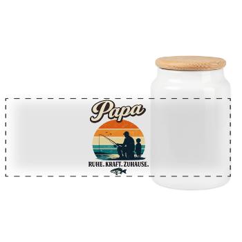 Papa Ruhe Kraft Zuhause Angeln Retro Motiv - Panorama Keksdose mit Holzdeckel - Weiß - Vorne