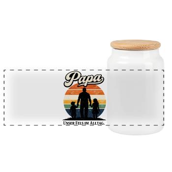 Papa unser Fels im Alltag Familien Motiv - Panorama Keksdose mit Holzdeckel - Weiß - Vorne