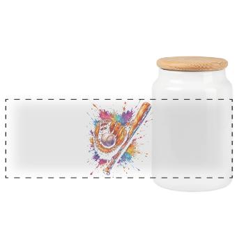 Ball- und Schlägerhandschuh-Splash-Art - Panorama Keksdose mit Holzdeckel - Weiß - Vorne