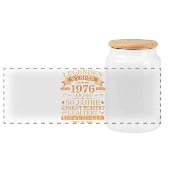 Jahrgang 1976 Perfekt Gealtert 50. Geburtstag - Panorama Keksdose mit Holzdeckel - Weiß - Vorne