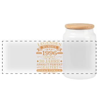 Jahrgang 1996 Perfekt Gealtert 30. Geburtstag - Panorama Keksdose mit Holzdeckel - Weiß - Vorne