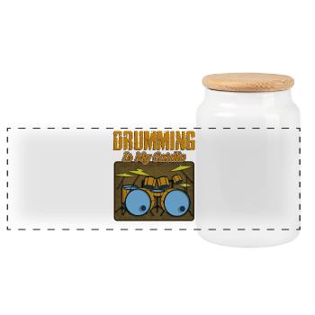 Drumming Is My Cardio Retro Drum Set Graphic - Panoramic Cookie Jar with Wooden Lid - white - Front