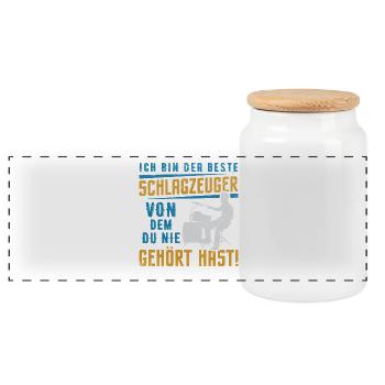 Schlagzeuger Der Nie Gehörte Star / Lustiger Spruc - Panorama Keksdose mit Holzdeckel - Weiß - Vorne