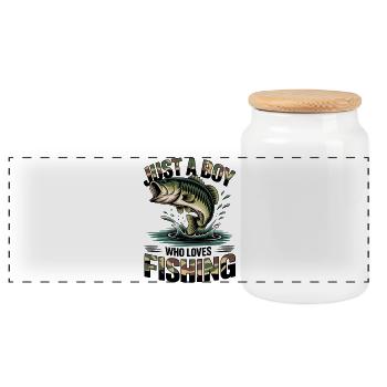 Fishing Angler Boy Fishing Fishing Saying Kids - Panoramic Cookie Jar with Wooden Lid - white - Front
