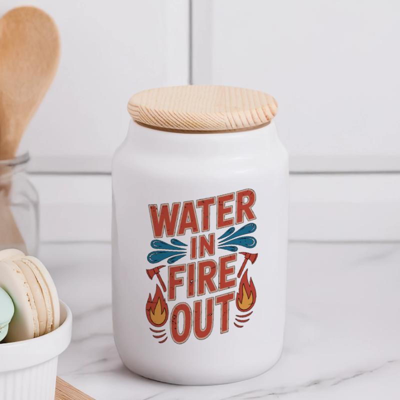 Fire Engineer Water In Fire Out Pump Operator Panoramic Cookie Jar with Wooden Lid