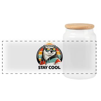 Stay Cool Eisbär im Retro Sonnenbrillen Look - Panorama Keksdose mit Holzdeckel - Weiß - Vorne