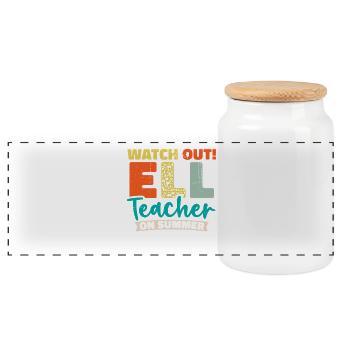 ELL Teacher English Language - Panoramic Cookie Jar with Wooden Lid - white - Front