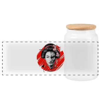 Masque de Geisha Demi-Visage Oni Samouraï Japonais - Boîte à biscuits avec couvercle en bois - blanc - Devant