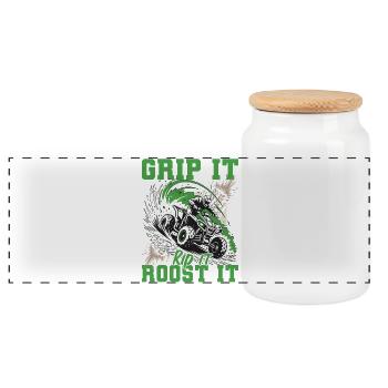 Quad ATV Boy Men Four Wheeler - Panoramic Cookie Jar with Wooden Lid - white - Front