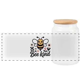 Süße Biene mit Blumen – Bee Kind Frühlings Design - Panorama Keksdose mit Holzdeckel - Weiß - Vorne