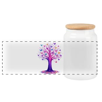 Butterflies Tree Nature Butterfly Lover - Panoramic Cookie Jar with Wooden Lid - white - Front