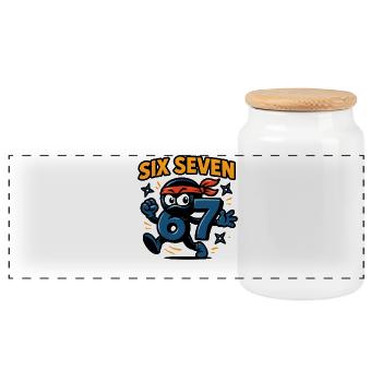 Six Seven 67 Italian Brainrot Ninja Humor Funny - Panoramic Cookie Jar with Wooden Lid - white - Front