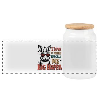 Big Hoppa Bunny Tee - Panoramic Cookie Jar with Wooden Lid - white - Front