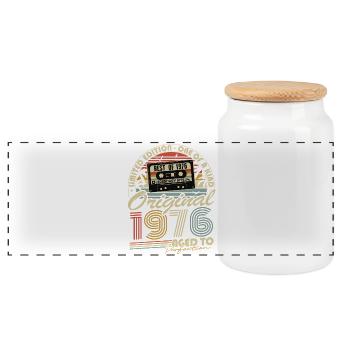 Cadeau d’anniversaire vintage original de 1976 - Boîte à biscuits avec couvercle en bois - blanc - Devant