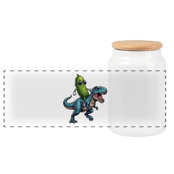 Un concombre aigre chevauche un dinosaure - Boîte à biscuits avec couvercle en bois - blanc - Devant
