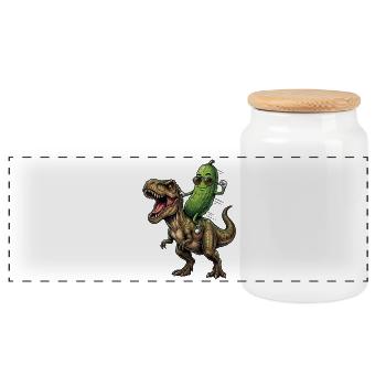 Un concombre aigre chevauche un dinosaure - Boîte à biscuits avec couvercle en bois - blanc - Devant
