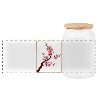 Mahjong-Blumenfliese 4 - Panorama Keksdose mit Holzdeckel - Weiß - Vorne