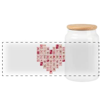 Rosa Mahjong Herz Muster - Panorama Keksdose mit Holzdeckel - Weiß - Vorne