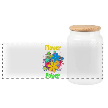 Flower Power  - Panorama Keksdose mit Holzdeckel - Weiß - Vorne