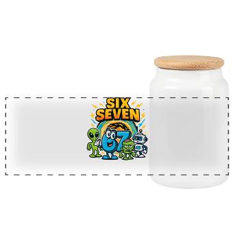 Six Seven 67 Italian Brainrot Nerd Humor Funny - Panoramic Cookie Jar with Wooden Lid - white - Front