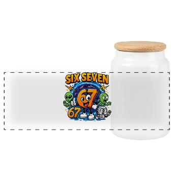 Six Seven 67 Italian Brainrot Nerd Humor Lustig - Panorama Keksdose mit Holzdeckel - Weiß - Vorne